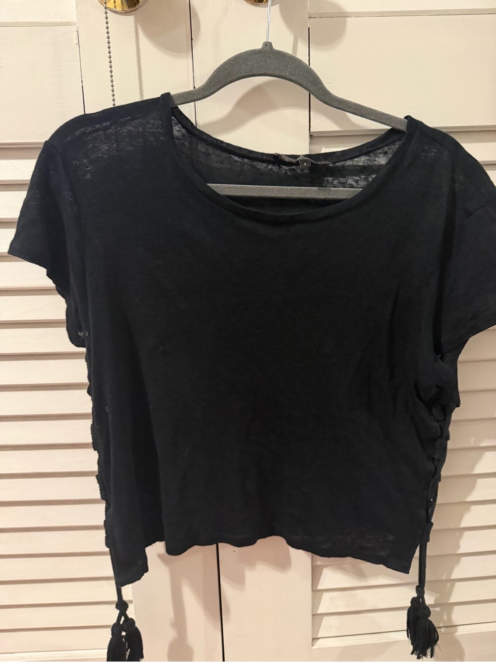 Generation Love Womens Black Short-Sleeve with Side Tassels